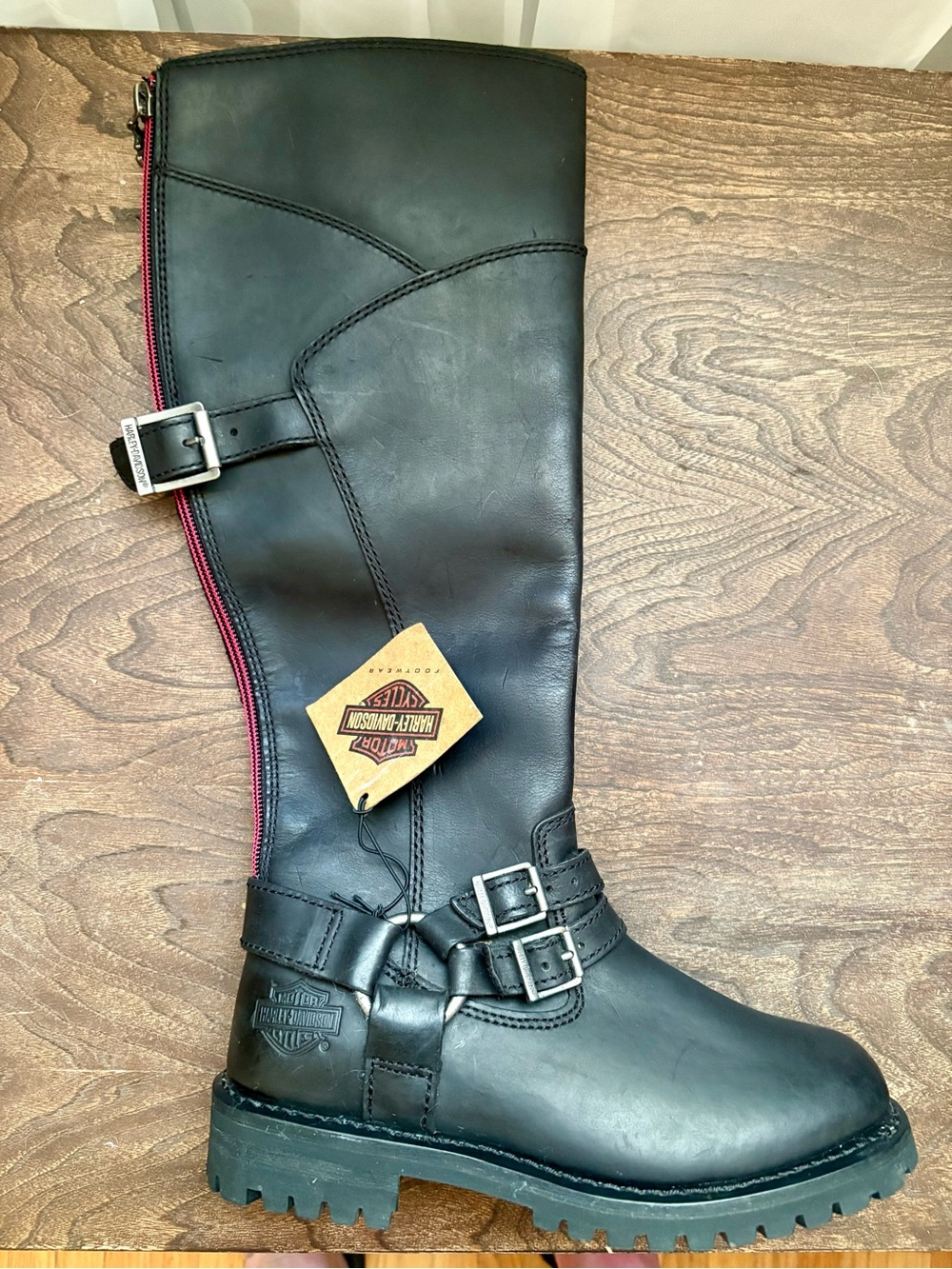 Harley-Davidson Black Leather Boot with Red Zipper